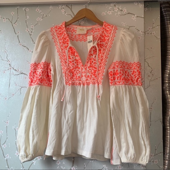 ANTHROPOLOGIE Maeve Louisa Textured Peasant Top XS - Picture 4 of 8